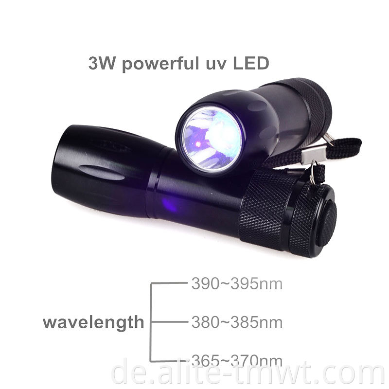 Amazon heißes Ultraviolett schwarzes Licht 365 nm UV Taschenlampe für die Emerald Erkennung